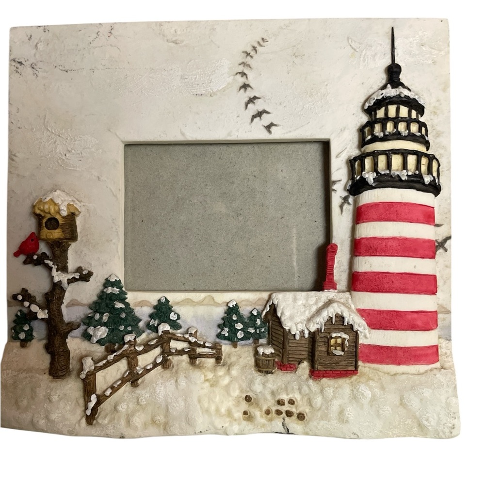 Christmas Winter Lighthouse Photo Frame Cardinal Photos